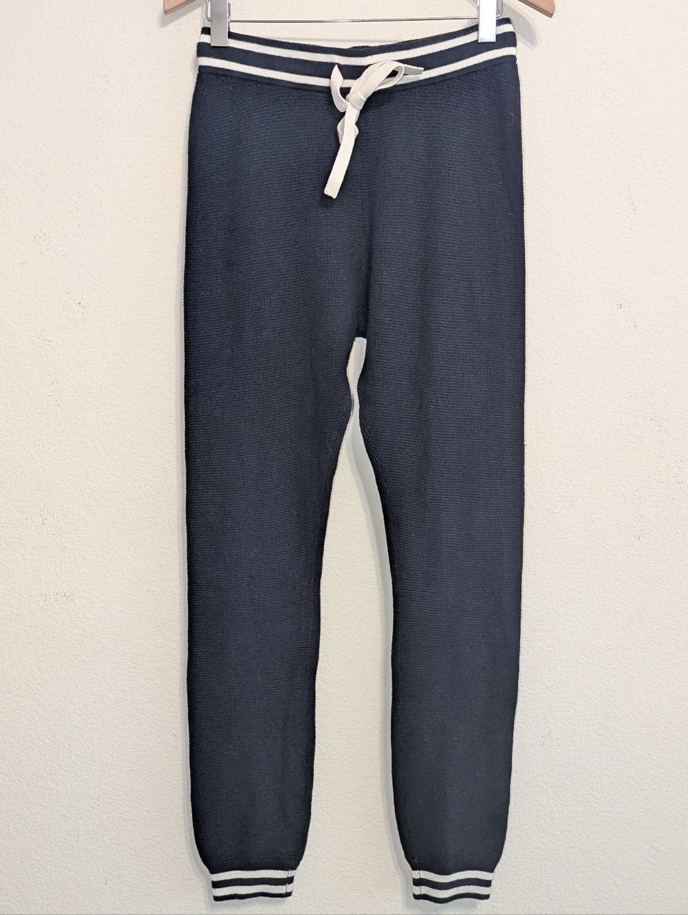 Faherty Waffle Knit Cotton Cashmere Throwback Stripe Ankle Jogger Pant S Navy